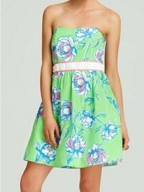 Lilly Pulitzer Strapless Langley Fluorescent Green Floral Dress